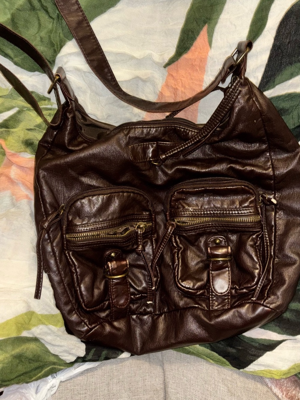 Everyday Dark Brown Hobo Bag with Front Pockets
